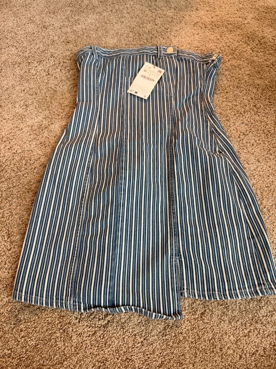 Zara Dresses & Skirts - Zara Blue and White Striped Denim mini dress